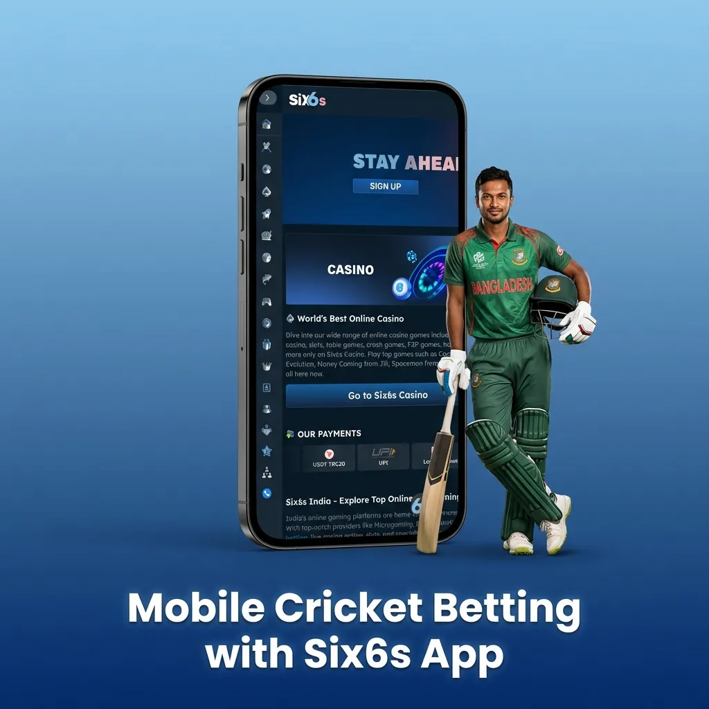 Six6s mobile cricket betting app interface showing download options for Android and iOS devices